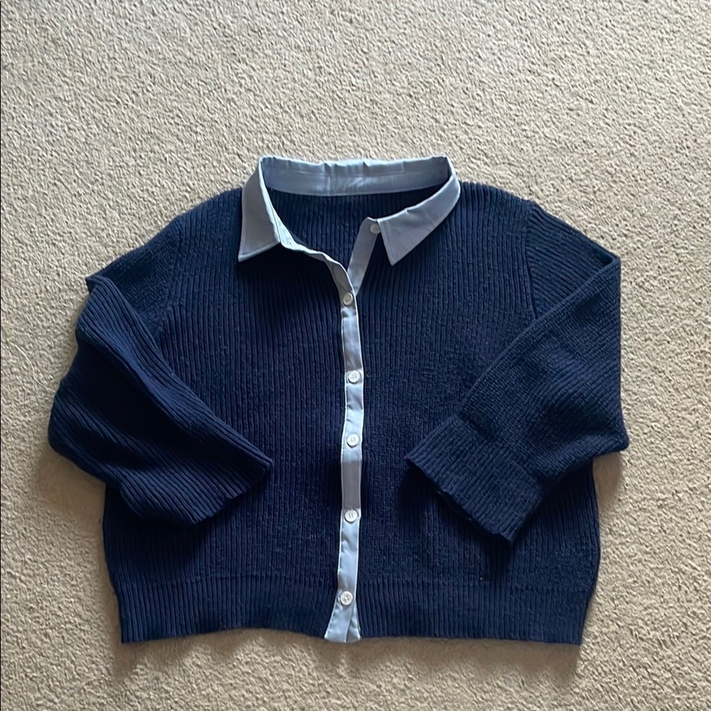 Navy Blue Button-Up Sweater